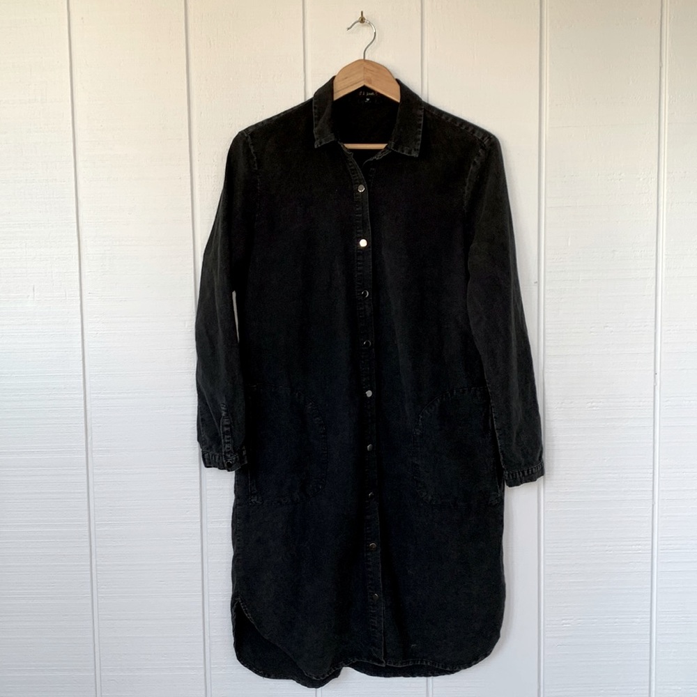 Washed Black Denim Button Down Shirt Dress / Jacket